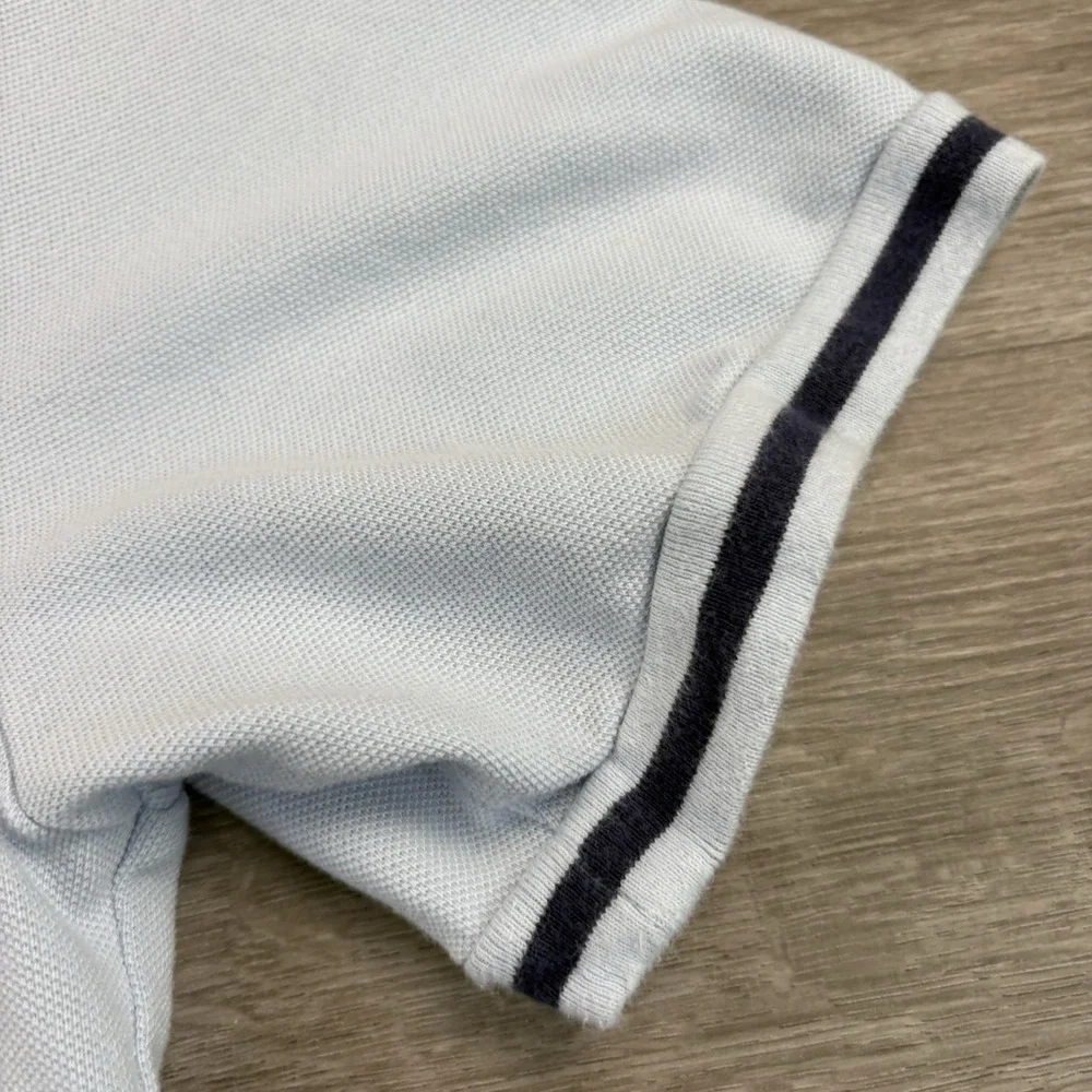 Polo Ralph Lauren Mens Size Large V-Neck Pique Ringer Shirt Light Blue Pony Y2K